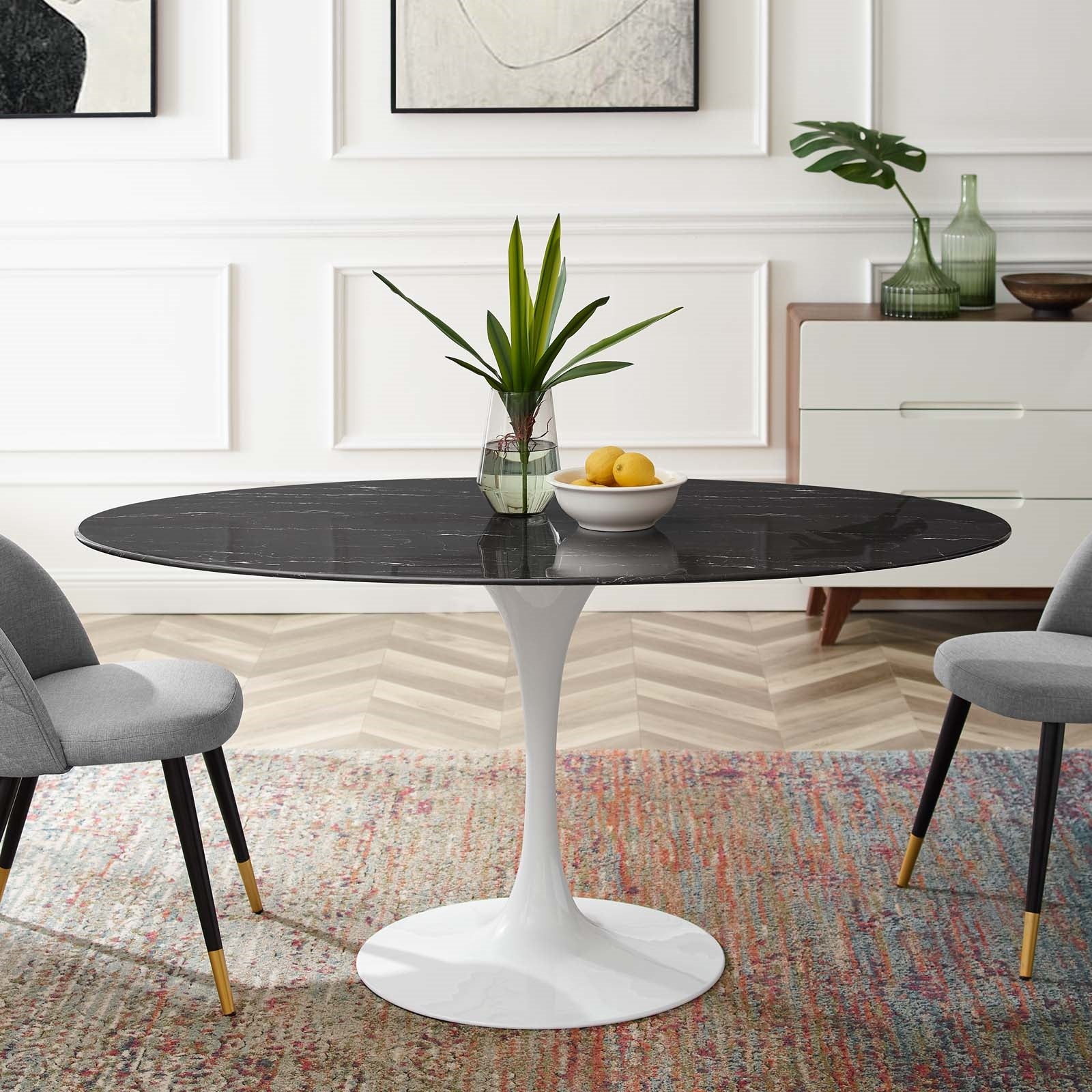 Tulip Style 60" Black Artificial Marble Dining Table